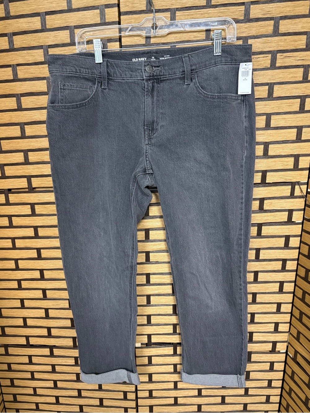 Old navy black/gray mid rise wow boyfriend jeans size 12 petite